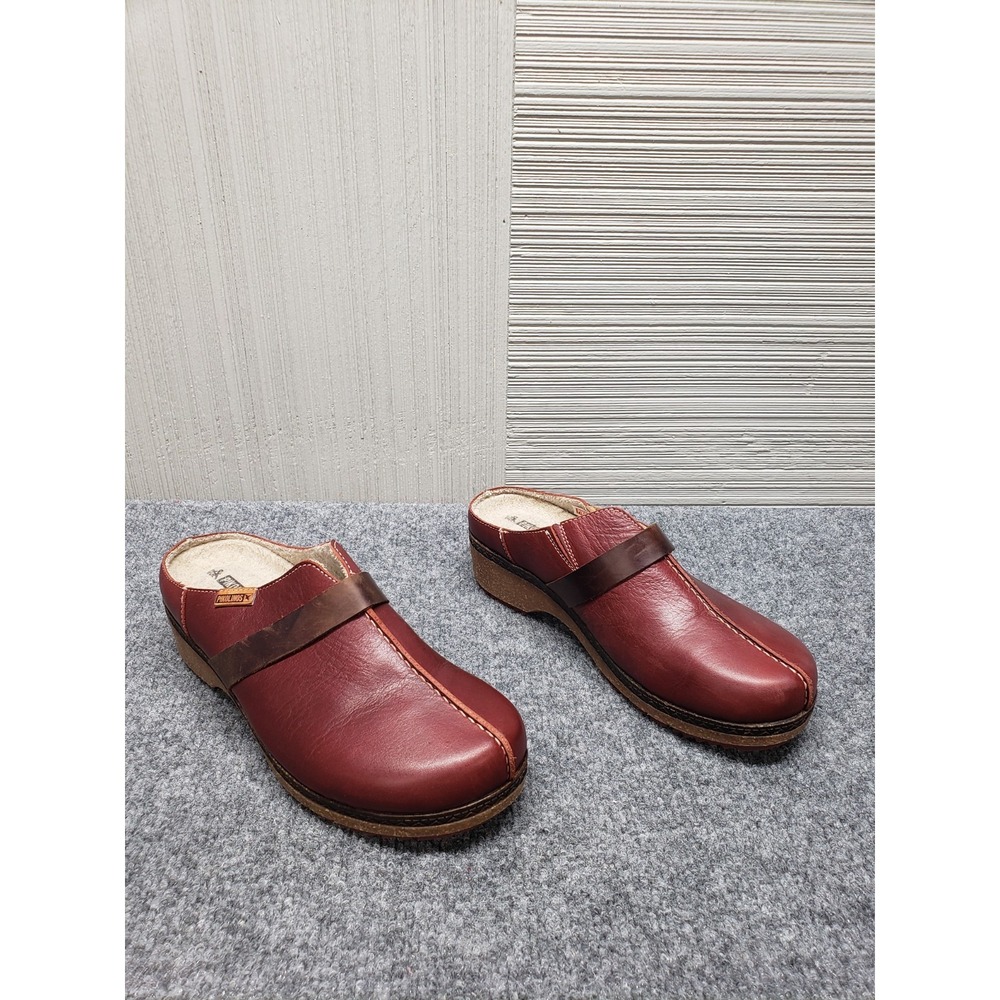 Pikolinos Women Leather Clogs 38 Arcilla Arch Support Logo Slip On Heel Casual